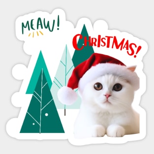 White Cat in Santa hat with Christmas Tree ,Brafdesign Sticker